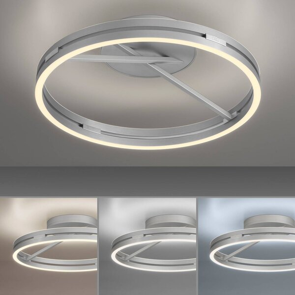 PURE LED mennyezeti világítás Loop, alumínium, fém, Ø 60 cm CCT, dimmelhető, Alu / szürke / cink, Nappali / Étkező, Alumínium, Modern