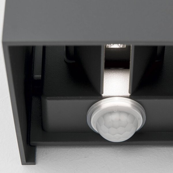 ORION LED kültéri fali lámpa Cube-S, antracit, fém, szenzoros, Alu / szürke / cink, Alumínium, Modern