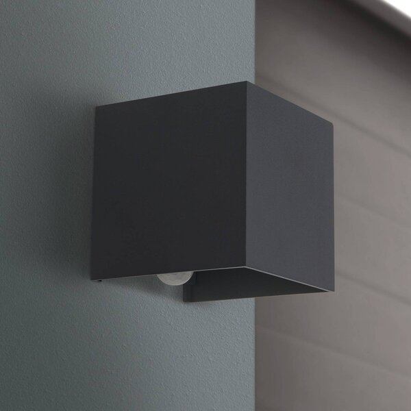 ORION LED kültéri fali lámpa Cube-S, antracit, fém, szenzoros, Alu / szürke / cink, Alumínium, Modern