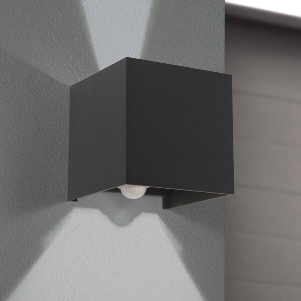 ORION LED kültéri fali lámpa Cube-S, antracit, fém, szenzoros, Alu / szürke / cink, Alumínium, Modern