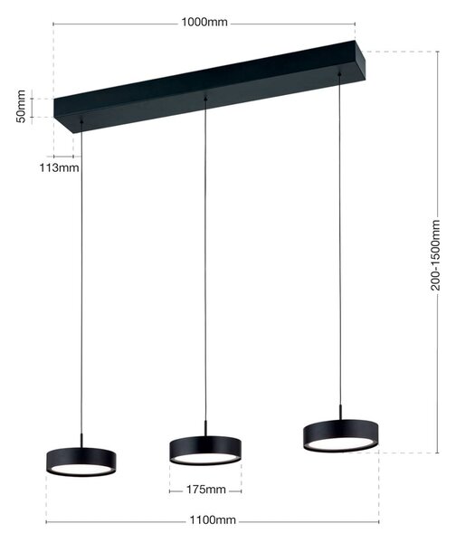 ORION Teide LED-es függőlámpa, fekete, fém, állítható magasságú, dimmelhető, Fekete, Nappali / Étkező, fém, Modern