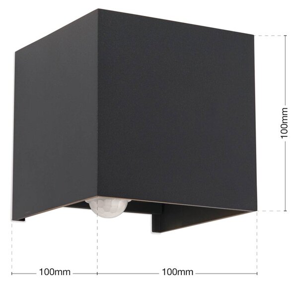 ORION LED kültéri fali lámpa Cube-S, antracit, fém, szenzoros, Alu / szürke / cink, Alumínium, Modern