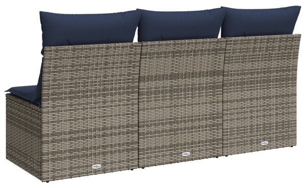 3 személyes szürke polyrattan kerti kanapé párnával