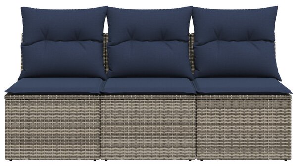 3 személyes szürke polyrattan kerti kanapé párnával