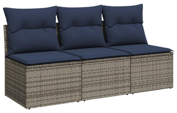 3 személyes szürke polyrattan kerti kanapé párnával