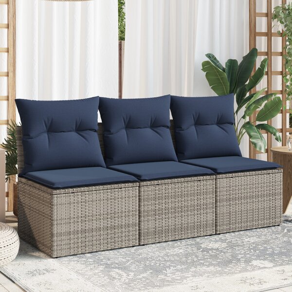 3 személyes szürke polyrattan kerti kanapé párnával