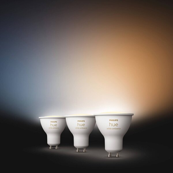 Philips Hue White Ambiance GU10 4,2 W reflektor, 3 db, dimmelhető, Műanyag