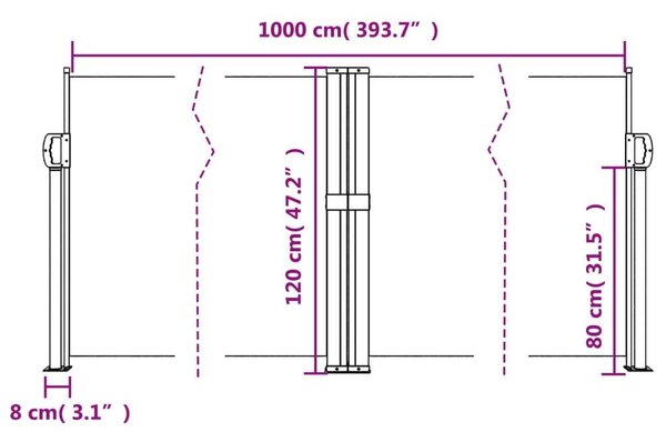 VidaXL piros behúzható oldalsó napellenző 120 x 1000 cm