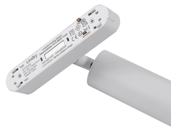 Lindby 48 V-os Lumaro sínrendszer, spotlámpák, 5 izzós, fehér, Ø 4 cm, CCT, dimmelhető, Fehér / opál, Nappali / Étkező, Alumínium, Modern
