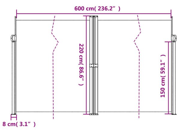 VidaXL piros behúzható oldalsó napellenző 220 x 600 cm