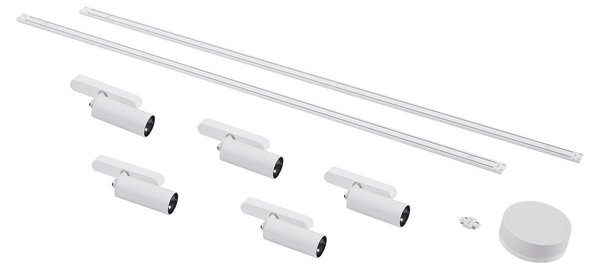 Lindby 48 V-os Lumaro sínrendszer, spotlámpák, 5 izzós, fehér, Ø 4 cm, CCT, dimmelhető, Fehér / opál, Nappali / Étkező, Alumínium, Modern
