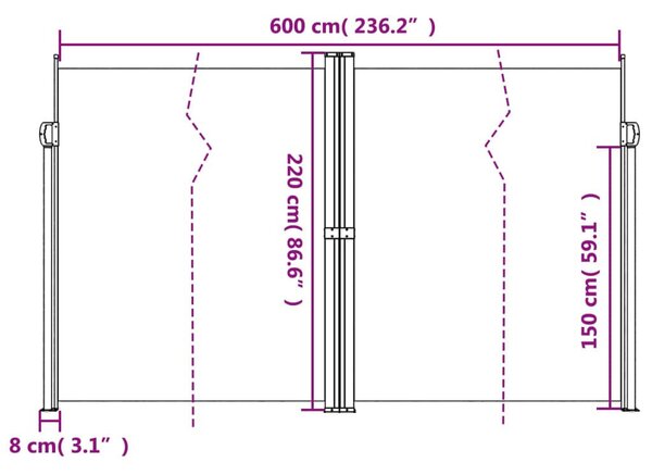 VidaXL kék behúzható oldalsó napellenző 220 x 600 cm