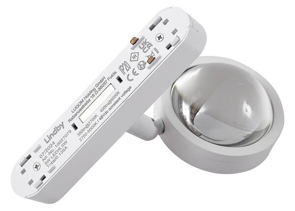 Lindby 48 V Lumaro sínrendszer, spotlámpák, 5 izzós, fehér, Ø7cm, dimmelhető, dimmelhető, Fehér / opál, Nappali / Étkező, Alumínium, Modern