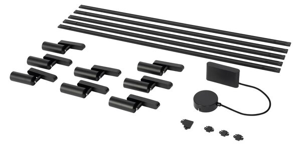 Lindby 48 V-os Lumaro sínrendszer, spotlámpák, 9 izzós, fekete, 13,1 cm, dimmelhető, dimmelhető, Fekete, Nappali / Étkező, Alumínium, Modern