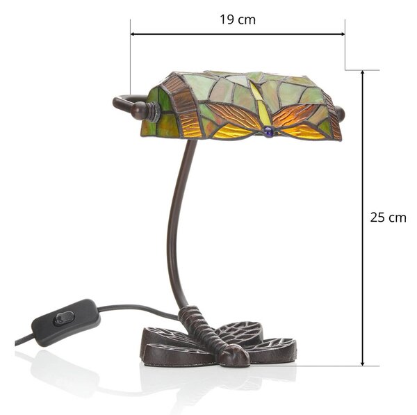 Artistar Kiváló asztali lámpa DRAGONFLY, kézzel készített, Zöld, Nappali / Étkező, Üveg, Tiffany