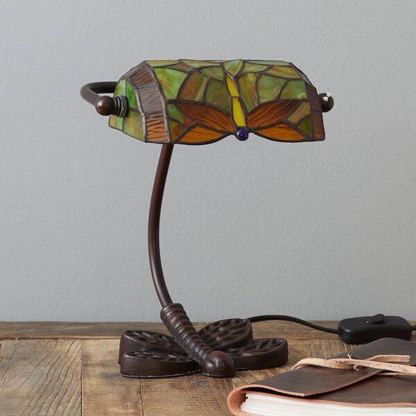 Artistar Kiváló asztali lámpa DRAGONFLY, kézzel készített, Zöld, Nappali / Étkező, Üveg, Tiffany