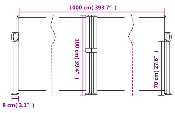 VidaXL kék behúzható oldalsó napellenző 100 x 1000 cm