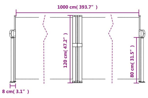 VidaXL krémszínű behúzható oldalsó napellenző 120 x 1000 cm