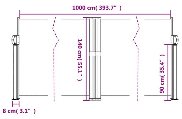 VidaXL krémszínű behúzható oldalsó napellenző 140 x 1000 cm