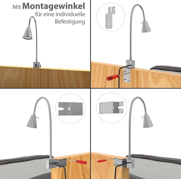Briloner LED fali lámpa Tuso, nikkel, ágyra szerelhető, fém, Alu / szürke / cink, Hálószoba, fém, Modern