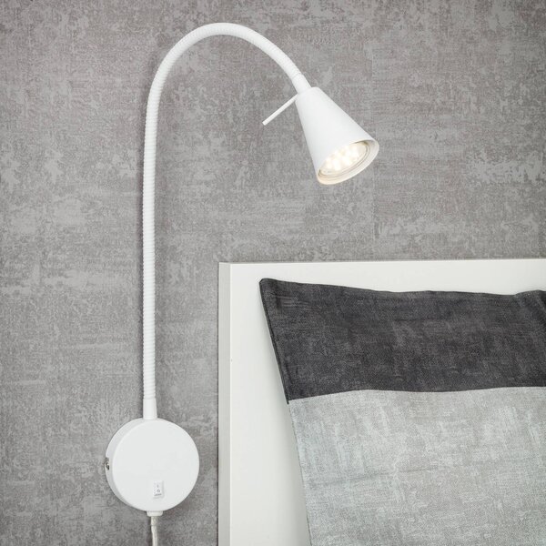 Briloner LED fali világítás Tusa, fehér, fém, 45 cm, hajlított kar, Fehér / opál, Hálószoba, fém, Modern