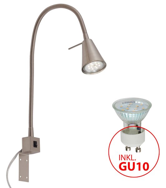 Briloner LED fali lámpa Tuso, nikkel, ágyra szerelhető, fém, Alu / szürke / cink, Hálószoba, fém, Modern