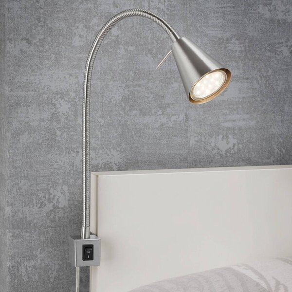 Briloner LED fali lámpa Tuso, nikkel, ágyra szerelhető, fém, Alu / szürke / cink, Hálószoba, fém, Modern