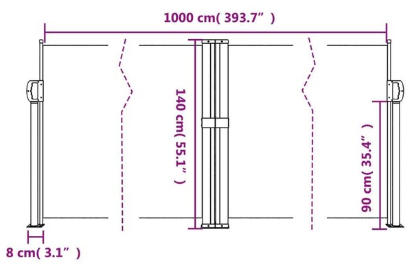VidaXL barna behúzható oldalsó napellenző 140 x 1000 cm