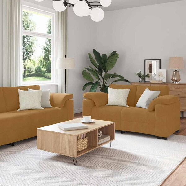 3 részes barna bársony ülőgarnitúra párnákkal