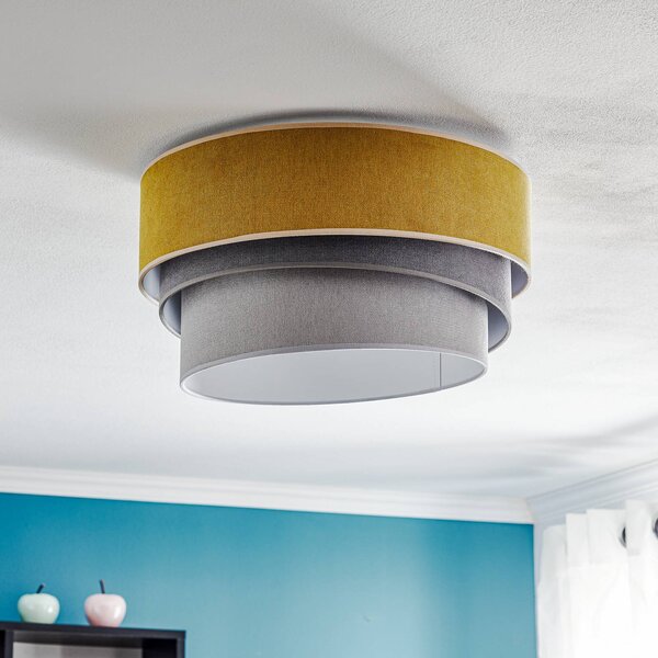 Duolla Mennyezeti lámpa Pastell Trio Ø 45cm mustár/szürke/világosszürke, dimmelhető, Sárga / narancssárga, Nappali / Étkező, Textil / szövet / selyem
