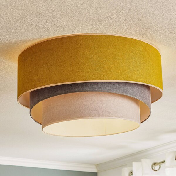 Duolla Mennyezeti lámpa Pastell Trio Ø 60 cm mustár/szürke/világosszürke, dimmelhető, Sárga / narancssárga, Nappali / Étkező, Textil / szövet / selyem, Fiatalos életstílus