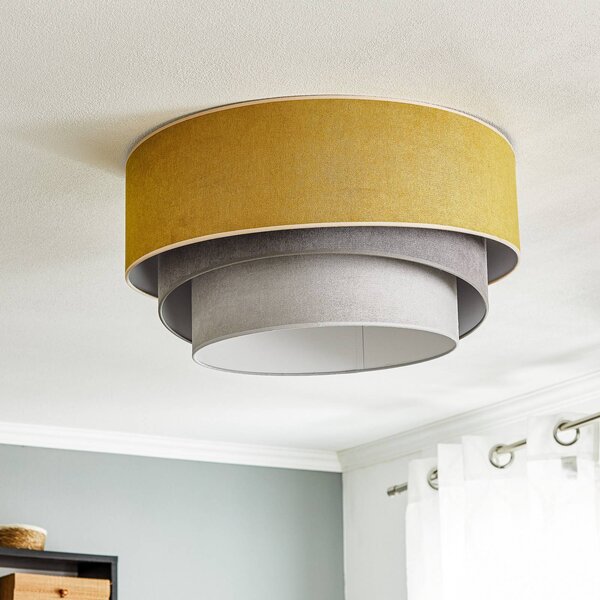 Duolla Mennyezeti lámpa Pastell Trio Ø 60 cm mustár/szürke/világosszürke, dimmelhető, Sárga / narancssárga, Nappali / Étkező, Textil / szövet / selyem, Fiatalos életstílus