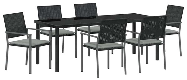 Kert étkező szett 7 db Fekete és Világosszürke PE Rattan