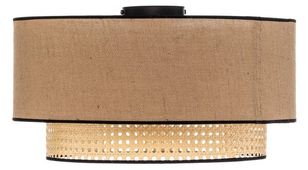 Duolla Boho mennyezeti lámpa, barna/fa/fekete, átmérő 45 cm, textil/rattan, dimmelhető, Világos fa, Nappali / Étkező, Textil / szövet / selyem, Vidéki otthon / Rusztikus