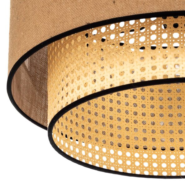Duolla Boho mennyezeti lámpa, barna/fa/fekete, átmérő 45 cm, textil/rattan, dimmelhető, Világos fa, Nappali / Étkező, Textil / szövet / selyem, Vidéki otthon / Rusztikus
