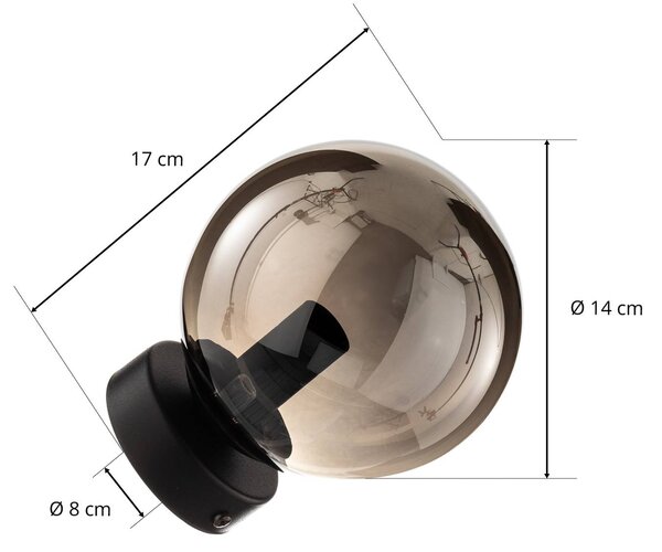 EMIBIG LIGHTING Fali világítás Glassy, fekete, grafit, üveg, E14, Ø 14 cm, dimmelhető, Fekete, Nappali / Étkező, Üveg, Modern