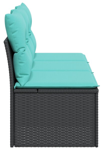Fekete 3 személyes polyrattan kerti kanapé párnákkal