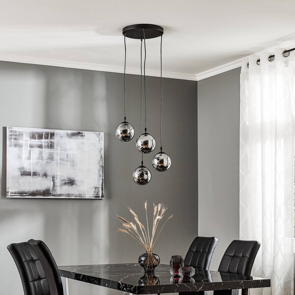EMIBIG LIGHTING Lógó világítás Glassy, 4 izzós, fekete, grafit, üveg, E14, dimmelhető, Fekete, Nappali / Étkező, Üveg, Modern