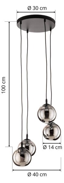 EMIBIG LIGHTING Lógó világítás Glassy, 4 izzós, fekete, grafit, üveg, E14, dimmelhető, Fekete, Nappali / Étkező, Üveg, Modern