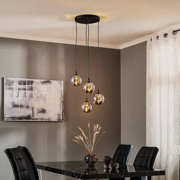 EMIBIG LIGHTING Lógó világítás Glassy, 4 izzós, fekete, grafit, üveg, E14, dimmelhető, Fekete, Nappali / Étkező, Üveg, Modern