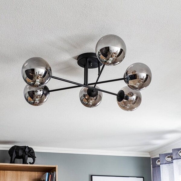 EMIBIG LIGHTING Üveges mennyezeti lámpa, fekete, grafit, üveg, 6 lámpás, E14, dimmelhető, Fekete, Nappali / Étkező, Üveg, Modern