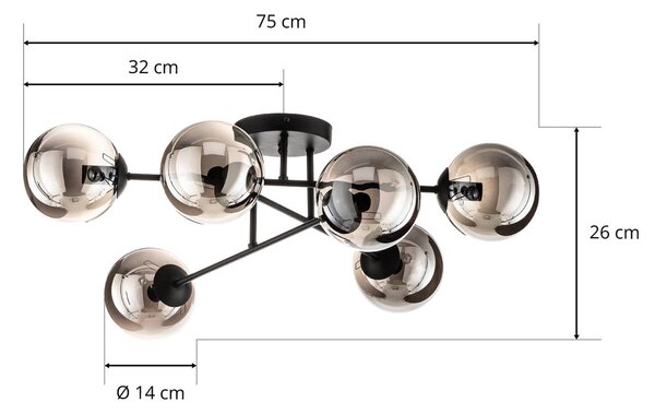 EMIBIG LIGHTING Üveges mennyezeti lámpa, fekete, grafit, üveg, 6 lámpás, E14, dimmelhető, Fekete, Nappali / Étkező, Üveg, Modern