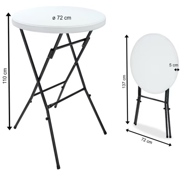 LYDA műanyag rendezvényasztal, Ø72x110cm, fehér Casaria