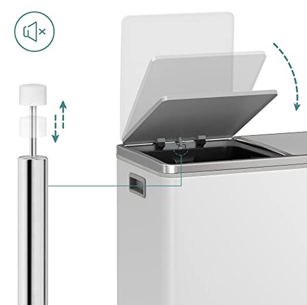 Dupla szemetes, fém szelektív hulladékgyűjtő 15 szemeteszsákkal, 2 × 30 L, fehér–szürke