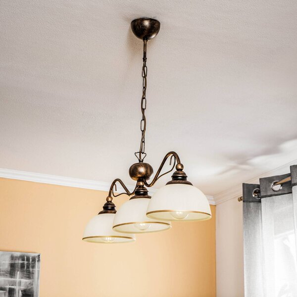 Jupiter Casale függesztett lámpa, 3 izzós, hossza 74 cm, dimmelhető, Bronz / antik sárgaréz, Nappali / Étkező, fém, Antik
