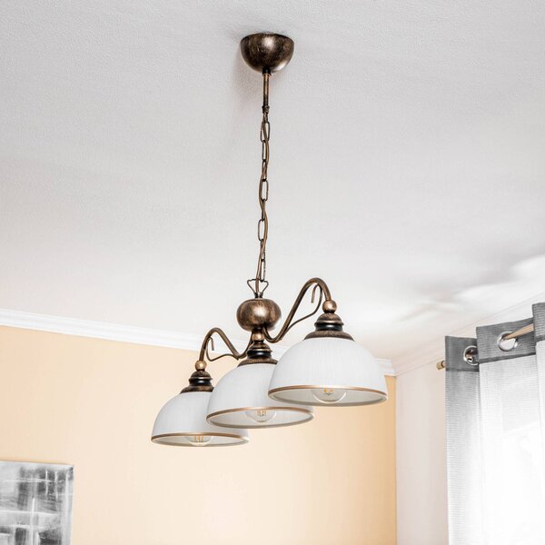 Jupiter Casale függesztett lámpa, 3 izzós, hossza 74 cm, dimmelhető, Bronz / antik sárgaréz, Nappali / Étkező, fém, Antik