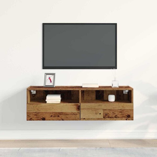 TV Fali Szekrény 100 x 30 x 30 cm Régi fa Szerelt Fa