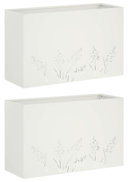 Kerti cserép 2 db Fehér 80 x 20 x 49 cm Hidegen hengerelt acél