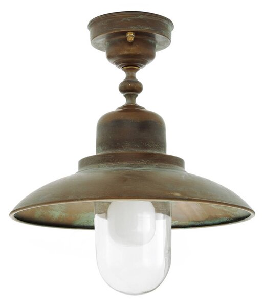 Moretti Luce Kültéri mennyezeti lámpa Turino, IP44, sárgaréz, üveg, Ø 30 cm, dimmelhető, Bronz / antik sárgaréz, Sárgaréz, Tengeri