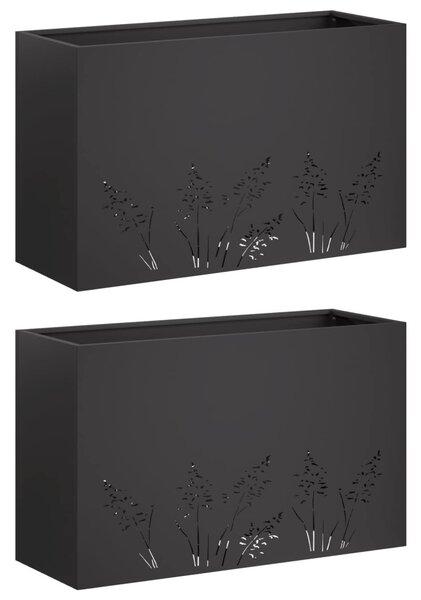 Kerti cserép 2 db Fekete 80 x 20 x 49 cm Hidegen hengerelt acél
